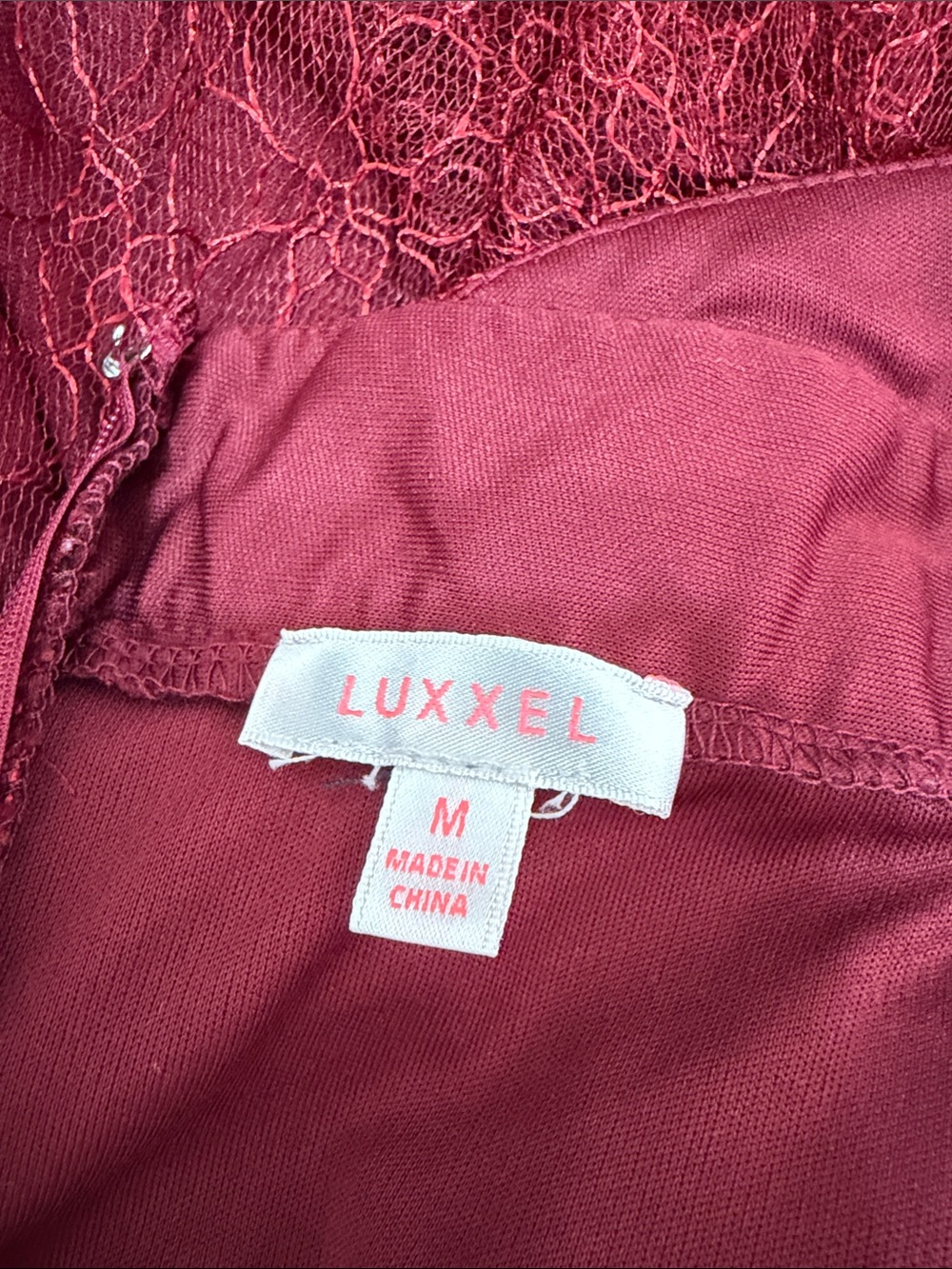 Luxxel Deep Red Lace Halter Maxi Gown - Picture 3 of 3